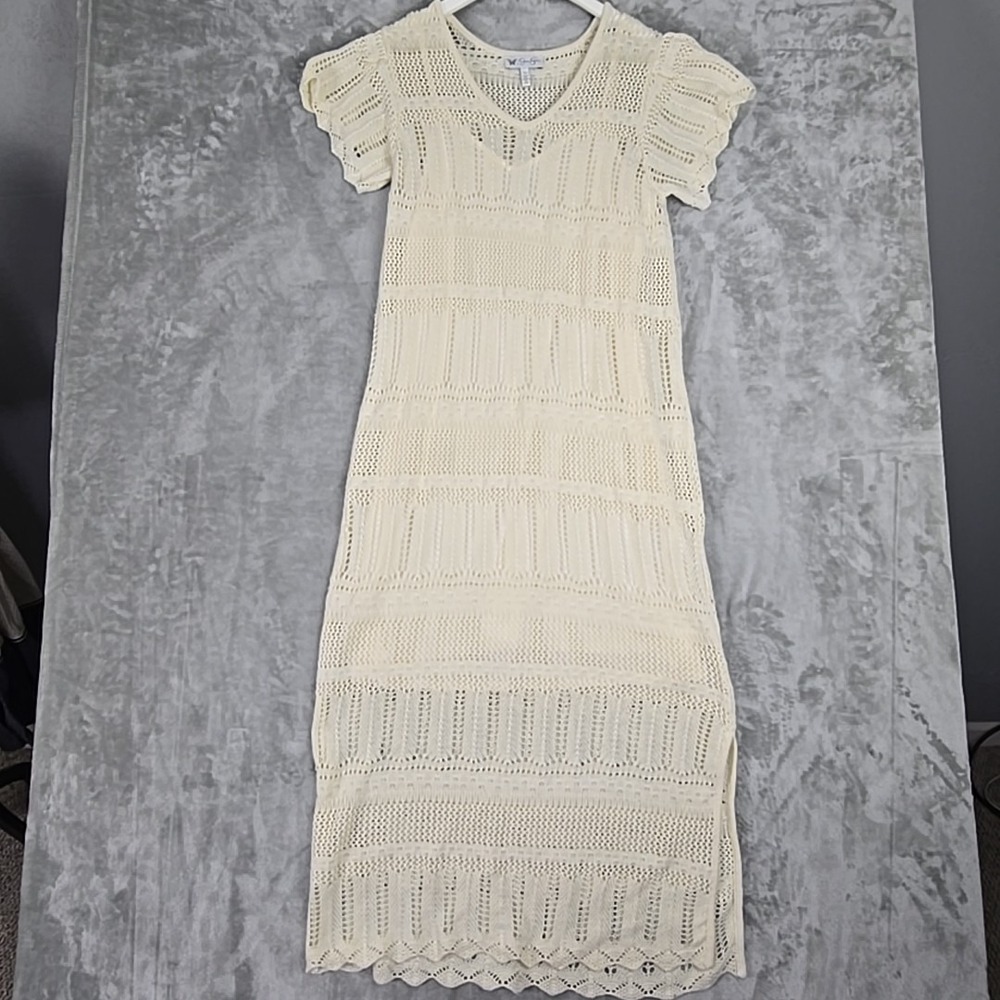Jessica Simpson Women's Knit‎ Crochet Midi Dress 1x Cream Boho